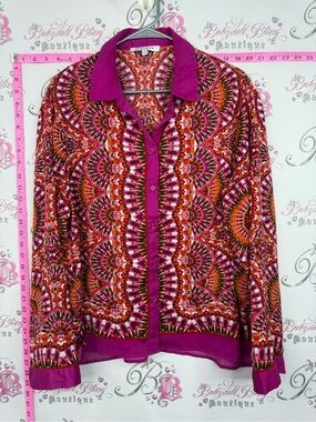 Rose olive shirt paisley Women's Printed Button-Up Blouse in Fuchsia Pink